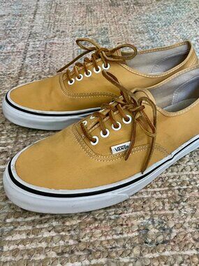 VANS Authentic Canvas Leather Lace-up Sneakers Mustard Yellow / Golden Mens 10